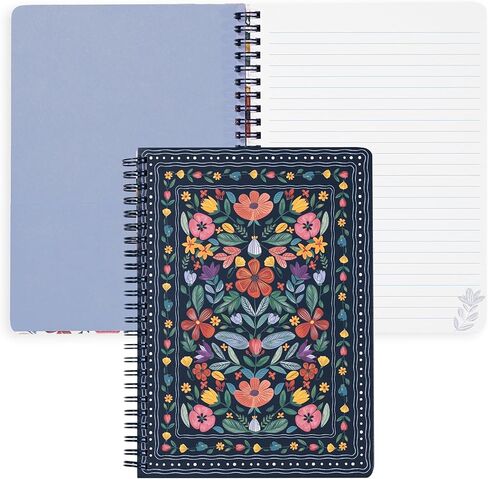 Steel Mill & Co Cute Mini Spiral Notebook, Small 8.25" x 6.25" Journal with Durable Hardcover and 160 Lined Pages for Journaling/Work/School, Hand Drawn Black Floral in Kuwait