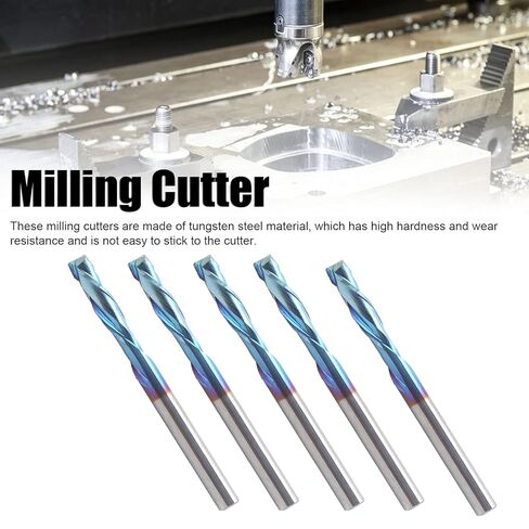 5Pcs Milling 2 Flute Straight Shank, Tungsten Steel CNC Carved End Mill, 3175x12x40mm. Blue Coating Router Bit, Double Flute Engraving for Low Carbon Steel, in Kuwait