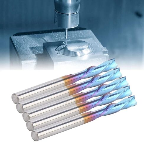 5Pcs Milling 2 Flute Straight Shank, Tungsten Steel CNC Carved End Mill, 3175x12x40mm. Blue Coating Router Bit, Double Flute Engraving for Low Carbon Steel, in Kuwait