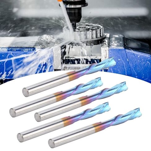 5Pcs Milling 2 Flute Straight Shank, Tungsten Steel CNC Carved End Mill, 3175x12x40mm. Blue Coating Router Bit, Double Flute Engraving for Low Carbon Steel, in Kuwait