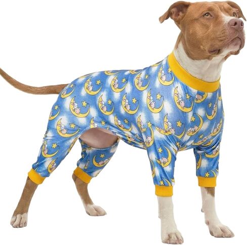 LovinPet Pitbull Pajama - Pet Anxiety Relief, Sun Protection Dog Pajamas, Comfy Stretchy Fabric, Dreamy Bear Print, Large Dog Pjs, Pet Jammies,Yellow L in Kuwait
