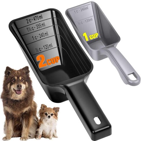 2-Pack Dog Food Scoop Set,1 Cup and 2 Cup Plastic Pet Food Measuring Scoops with Clear Measurement Lines,Multi-Purpose Pet Food Scooper for Dogs, Cats (Black) in Kuwait