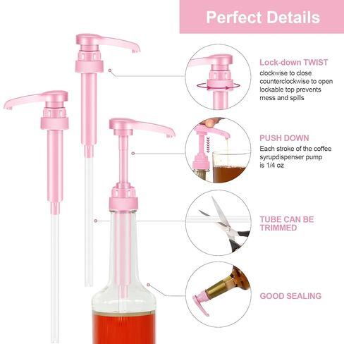 Pink Coffee Syrup Pump | Suitable for 25 oz/750 ml Torani, Jordan's Skinny, Davinci, and Monin 33.8 oz Plastic Bottles | Not Suitable for Monin Liter 750 ml | 6-Pack in Kuwait