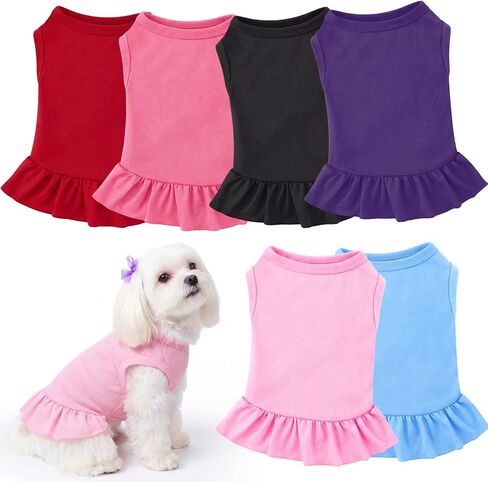 6 Pieces Dog Dresses Dog Shirt Skirt Dog Sleeveless Dress Breathable Pet Shirts with Ruffles Dog Sundress Dog Outfits for Dogs and Cats (Cute Style, M Size) in Kuwait