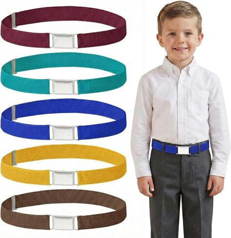 5 Pcs Kids Boys Belt, Adjustable Elastic Kids Belt with Square Buckle for Boys Girls in Saudi Arabia