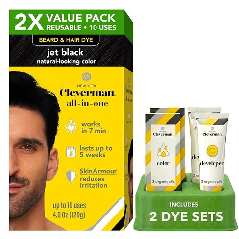 Cleverman Dark Brown Hair & Beard Dye Kit for Men - Natural-Looking Gray Coverage, Professional-Quality, Ammonia-Free for Hair, Beard & Mustache in Kuwait