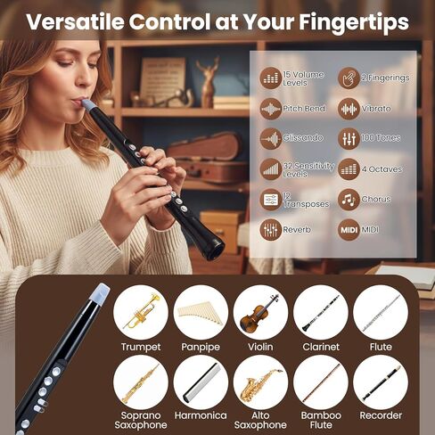 HONEY JOY Electronic Wind Instrument, Portable Electric Digital Saxophone Synthesizer w/MIDI, 100 Tones, 2 Fingering Modes, 4-Octave Range, 2 Mouthpiece, 3W HIFI Speaker, Rechargeable for Beginner in Saudi Arabia