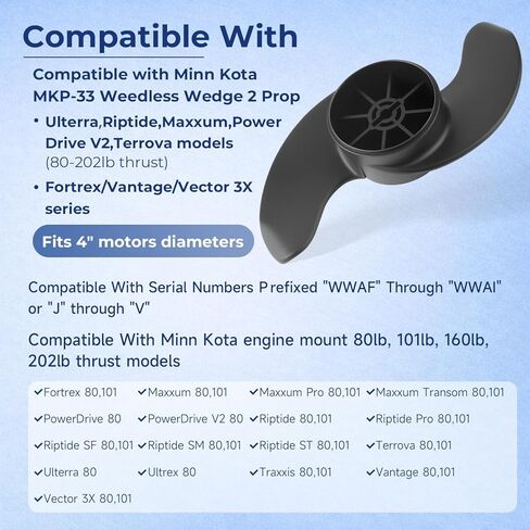 Trolling Motor Propeller Blade Weedless Wedge 2 Prop Compatible with Minn Kota MKP-33 Ulterra Terrova 80lb/101lb Replace#: 1865018 in Kuwait