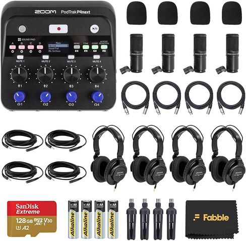 Zoom PodTrak P4next Portable Multitrack Podcast Recorder Bundle with Microphones, Headphones, Windscreens, Desktop Mic Stand, 128  GB microSDXC Memory Card, 4 AA Batteries & Charger in Saudi Arabia