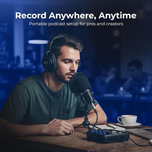 مجموعة مسجل البودكاست Zoom PodTrak P4next مع أربع حزم ميكروفون للبودكاست Zoom ZDM-1، بما في ذلك سماعات الرأس والواقيات الأمامية وكابلات XLR وحوامل الطاولة لإعداد تسجيل كامل in Saudi Arabia