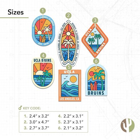 ملصق صبار الصحراء UCLA ملصق جامعة كاليفورنيا لوس أنجلوس بروينز شارات الفينيل زجاجة مياه للكمبيوتر المحمول سجل قصاصات السيارة T2 (النوع 2-ركوب الأمواج) in Kuwait
