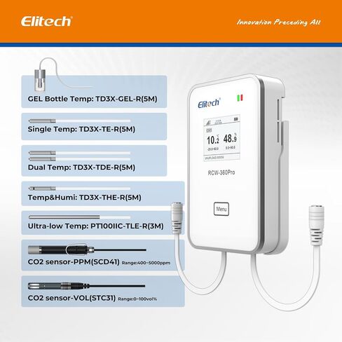Elitech 2.4GHz/5GHz WiFi Real-Time Temperature Humidity Monitor, Dual Channel Remote Data Logger, Cloud Data Storage, SMS/Email/APP/Web Alarm, Warehouse, Pharmacy, RCW-360Pro-W-DC in Kuwait