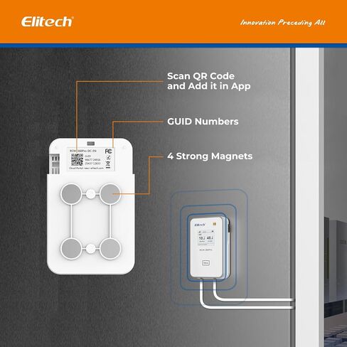 Elitech 2.4GHz/5GHz WiFi Real-Time Temperature Humidity Monitor, Dual Channel Remote Data Logger, Cloud Data Storage, SMS/Email/APP/Web Alarm, Warehouse, Pharmacy, RCW-360Pro-W-DC in Kuwait