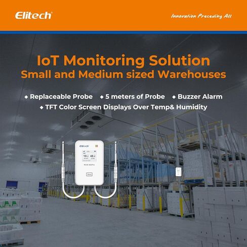 Elitech 2.4GHz/5GHz WiFi Real-Time Temperature Humidity Monitor, Dual Channel Remote Data Logger, Cloud Data Storage, SMS/Email/APP/Web Alarm, Warehouse, Pharmacy, RCW-360Pro-W-DC in Kuwait