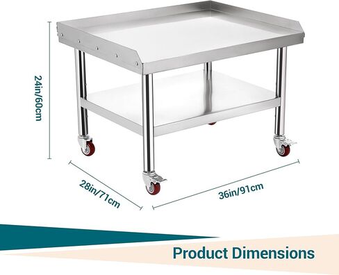 Stainless Steel Table 36x28 Inch Commercial Work Table with Wheels, 1000 lbs Capacity Adjustable Shelf, Heavy-Duty Equipment Grill Stand for Kitchen Restaurant BBQ in Kuwait