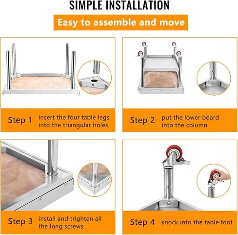 Stainless Steel Table 36x28 Inch Commercial Work Table with Wheels, 1000 lbs Capacity Adjustable Shelf, Heavy-Duty Equipment Grill Stand for Kitchen Restaurant BBQ in Kuwait