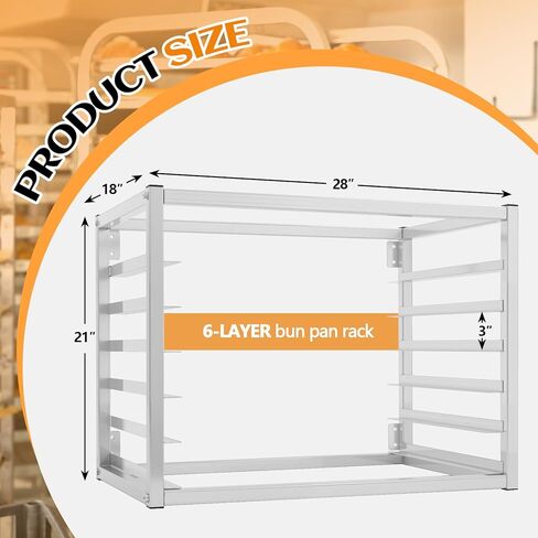 Zonon 6 طبقات مثبتة على الحائط، رفوف صينية الخبز من الألومنيوم مقاس 28 بوصة × 18 بوصة × 21 بوصة تحتوي على 6 مقالي كاملة الحجم للمخابز والمطاعم ومطابخ تقديم الطعام in Kuwait