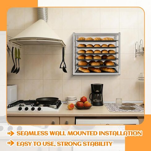 Zonon 6 طبقات مثبتة على الحائط، رفوف صينية الخبز من الألومنيوم مقاس 28 بوصة × 18 بوصة × 21 بوصة تحتوي على 6 مقالي كاملة الحجم للمخابز والمطاعم ومطابخ تقديم الطعام in Kuwait