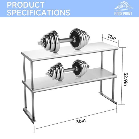 ROCKPOINT Stainless Steel overshelf for Prep Work Table 12" D x 36" W,Commercial Double Overshelf in Kitchen, Home,Restaurant,Garage with countertop Capacity 360lb in Kuwait