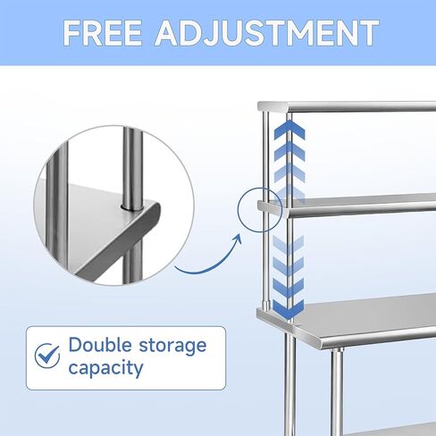 ROCKPOINT Stainless Steel overshelf for Prep Work Table 12" D x 36" W,Commercial Double Overshelf in Kitchen, Home,Restaurant,Garage with countertop Capacity 360lb in Kuwait