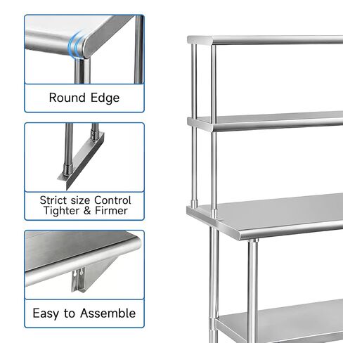 ROCKPOINT Stainless Steel overshelf for Prep Work Table 12" D x 36" W,Commercial Double Overshelf in Kitchen, Home,Restaurant,Garage with countertop Capacity 360lb in Kuwait