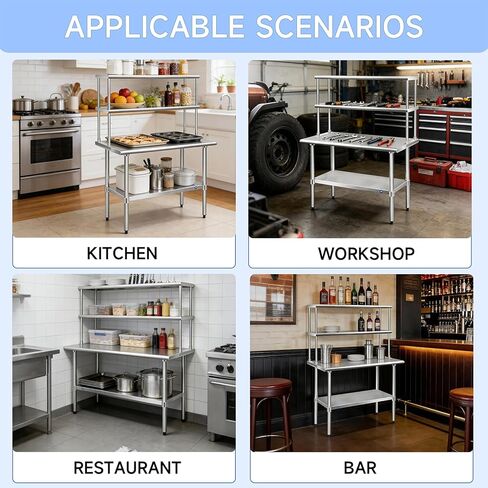 ROCKPOINT Stainless Steel overshelf for Prep Work Table 12" D x 36" W,Commercial Double Overshelf in Kitchen, Home,Restaurant,Garage with countertop Capacity 360lb in Kuwait