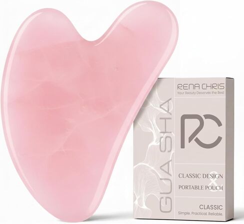 Rena Chris Gua Sha Facial Tools, Rose Quartz Guasha Tool for Acupuncture, Manual Massage Tool for Jawline Sculpting and Puffiness Reducing, Gua Sha Facial Massage Tool, Skin-Care Gift (Pink) in Saudi Arabia