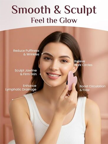 Rena Chris Gua Sha Facial Tools, Rose Quartz Guasha Tool for Acupuncture, Manual Massage Tool for Jawline Sculpting and Puffiness Reducing, Gua Sha Facial Massage Tool, Skin-Care Gift (Pink) in Saudi Arabia