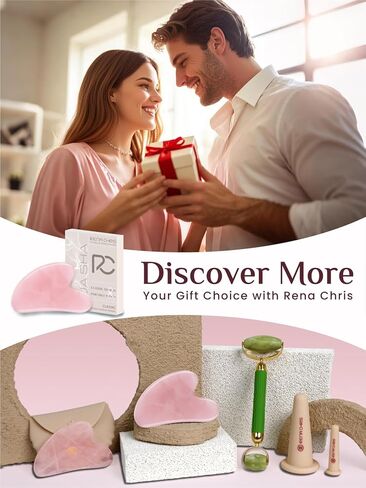 Rena Chris Gua Sha Facial Tools, Rose Quartz Guasha Tool for Acupuncture, Manual Massage Tool for Jawline Sculpting and Puffiness Reducing, Gua Sha Facial Massage Tool, Skin-Care Gift (Pink) in Saudi Arabia