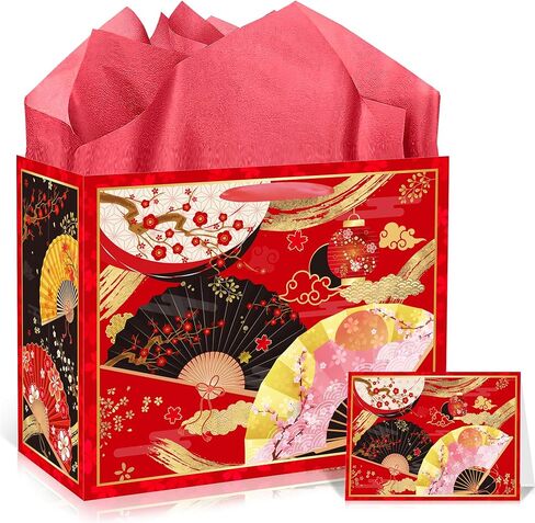 EoBeCy 50th Anniversary Paper Gift Bag - White and Gold Happy Anniversary Wrapping Gift Bags with Tissue Paper and Card for Couple, Friends, Parents - Golden Wedding Party Favors in Kuwait