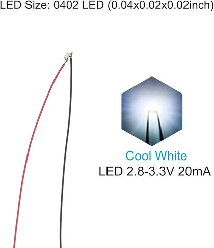 0402 Pre-Wired Micro LED, 12 Pcs 2.8-3.3V Pre-soldered Mini Light Emitting Diodes Surface Mount Device for Model Building, DIY, Science Projects, 9.8" Length, Cool White in Saudi Arabia