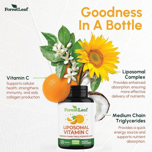 ForestLeaf Liposomal Vitamin C 1400mg Capsules | High Dose Vitamin C Liposomal Supplement w Coconut Oil Fatty Acids | Fast Absorption | Immune Support, Antioxidant, Collagen Production | 120 Vegan Cap in Saudi Arabia