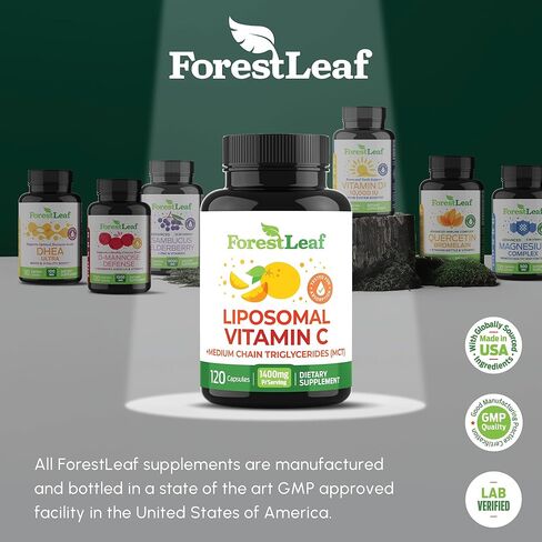 ForestLeaf Liposomal Vitamin C 1400mg Capsules | High Dose Vitamin C Liposomal Supplement w Coconut Oil Fatty Acids | Fast Absorption | Immune Support, Antioxidant, Collagen Production | 120 Vegan Cap in Saudi Arabia