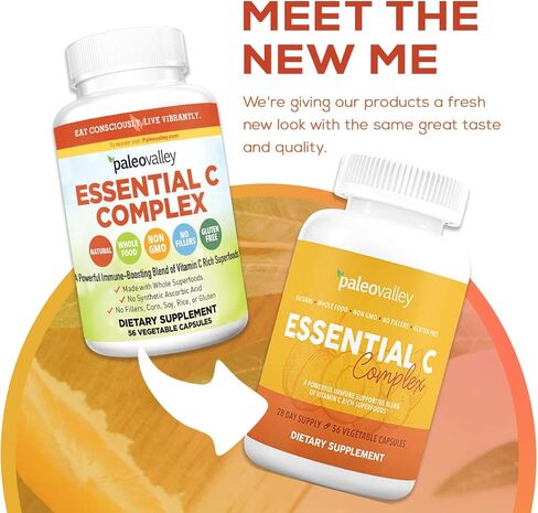 Paleovalley Essential C Complex - Vitamin C Supplement for Immune Support - 1 Pack, 450mg - Organic Superfoods Unripe Acerola Cherry, Camu Camu, Amla Berry - No Synthetic Ascorbic Acid - USA Made in Saudi Arabia