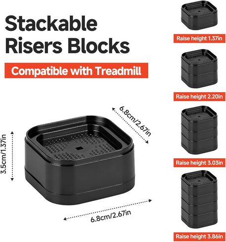 4-Pack Treadmill Incline Riser Blocks, Stackable Treadmill Riser Incline Blocks, Adjustable Height Block for Leveling and Uphill Workout, Non-Slip Durable Support Blocks, for Home and Gym in Kuwait