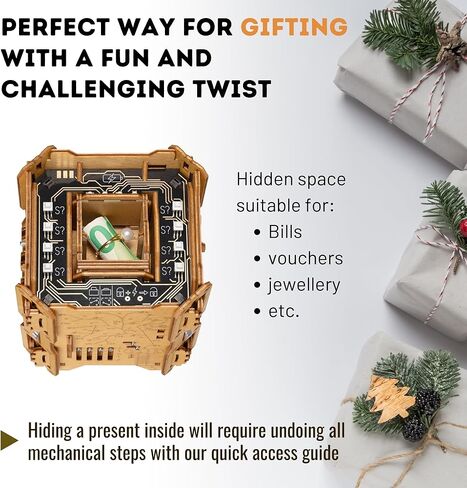 Tesla Box - Electronic Brain Teaser Puzzle Box - Wooden Treasure Chest for Adults - Money Puzzlebox for Cash Gift - Escape Room Game in a Box in Kuwait