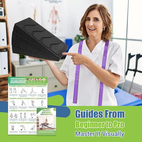 كتلة إسفين القرفصاء، 5 زوايا قابلة للتعديل مائلة لتمديد الساق مع حزام مطاطي وملصق، كعب 520 رطل، قدرة إسفين القرفصاء المرتفعة لليوجا والعلاج الطبيعي للكاحل والتنقل in Kuwait