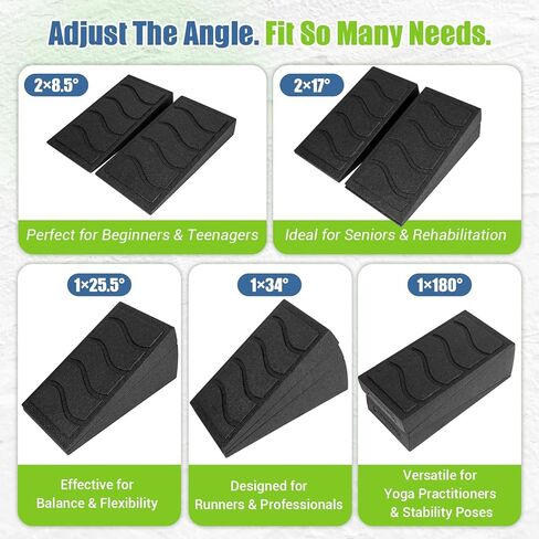كتلة إسفين القرفصاء، 5 زوايا قابلة للتعديل مائلة لتمديد الساق مع حزام مطاطي وملصق، كعب 520 رطل، قدرة إسفين القرفصاء المرتفعة لليوجا والعلاج الطبيعي للكاحل والتنقل in Kuwait