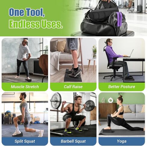 كتلة إسفين القرفصاء، 5 زوايا قابلة للتعديل مائلة لتمديد الساق مع حزام مطاطي وملصق، كعب 520 رطل، قدرة إسفين القرفصاء المرتفعة لليوجا والعلاج الطبيعي للكاحل والتنقل in Kuwait