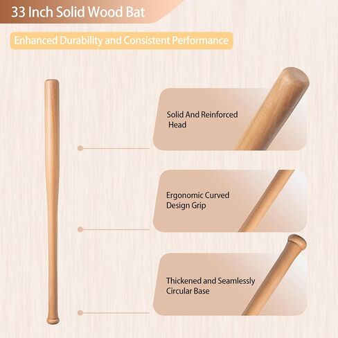 مضرب بيسبول، مضارب بيسبول خشبية، مضرب تدريب للبالغين، مضرب كرة لينة خشبي مقاس 33 بوصة للدفاع عن النفس في المنزل in Kuwait