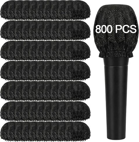 Foraineam 800 Pcs Microphone Cover Disposable Non-Woven Mic Covers Individually Wrapped Microphone Windscreen Protective Cap with Elastic Band for KTV, Karaoke, Recording Studio, News Interview in Kuwait
