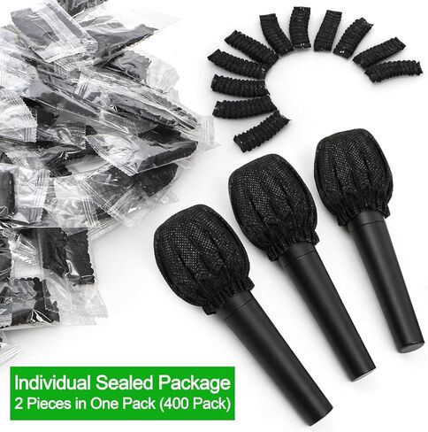 Foraineam 800 Pcs Microphone Cover Disposable Non-Woven Mic Covers Individually Wrapped Microphone Windscreen Protective Cap with Elastic Band for KTV, Karaoke, Recording Studio, News Interview in Kuwait
