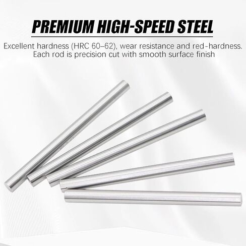 قضيب فولاذي عالي السرعة 3/16 بوصة × 7.8 بوصة قضيب فولاذي مستدير دقيق للأرض، مجموعة كاملة من أحجام أدوات HSS الفولاذية للاستخدام بنفسك، وأعمال المعادن، وترس العمود، والمخرطة، والطحن، وأدوات القطع (10 قطع) in Kuwait