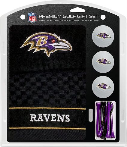 مجموعة هدايا Team Golf NFL Baltimore Ravens: منشفة جولف مطرزة، 3 كرات جولف، و14 تيشيرت جولف مقاس 2-3/4 بوصة، منشفة ثلاثية الطي مقاس 16 بوصة × 22 بوصة و100% قطن in Saudi Arabia