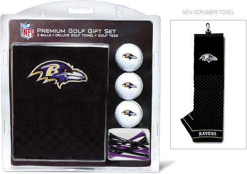 مجموعة هدايا Team Golf NFL Baltimore Ravens: منشفة جولف مطرزة، 3 كرات جولف، و14 تيشيرت جولف مقاس 2-3/4 بوصة، منشفة ثلاثية الطي مقاس 16 بوصة × 22 بوصة و100% قطن in Saudi Arabia