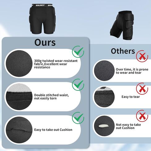 EULANT 3D Protection Hip Butt Pads Protective Padded Shorts Crash Pad Impact Gear for Skiing Skating Snowboarding in Kuwait