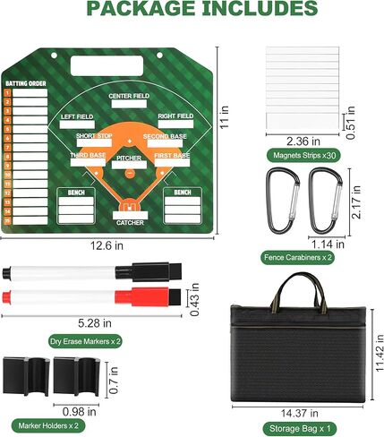 لوح تكتيكي لمدرب البيسبول المغناطيسي - تشكيلة المسح الجاف ولوحة تخطيط الإستراتيجية لتدريب البيسبول، تكتيكات مخبأة الألعاب، ملحقات تدريب البيسبول مع حقيبة تخزين in Kuwait