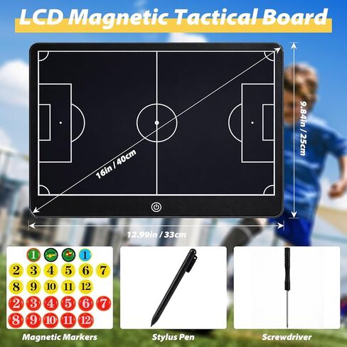 لوحة تدريب كرة القدم المغناطيسية Laelr مقاس 16 بوصة LCD لمدرب كرة القدم لوحة تكتيكية مع قلم ستايلس 27 مجموعة علامات مغناطيسية لمدرب كرة القدم للكتابة للتخطيط الاستراتيجي وهدايا مدرب التدريب in Kuwait