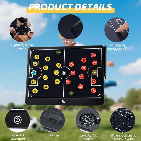 لوحة تدريب كرة القدم المغناطيسية Laelr مقاس 16 بوصة LCD لمدرب كرة القدم لوحة تكتيكية مع قلم ستايلس 27 مجموعة علامات مغناطيسية لمدرب كرة القدم للكتابة للتخطيط الاستراتيجي وهدايا مدرب التدريب in Kuwait