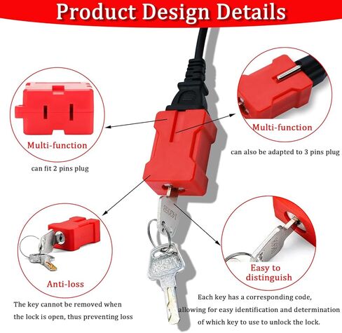 جهاز قفل قابس السلك الكهربائي للسلك الكهربائي، 2 حزمة قفل أمان لقفل المكونات مع مقابس 2 دبوس و3 دبابيس، يأتي مع مفتاحين خدمة فصل الطاقة in Kuwait